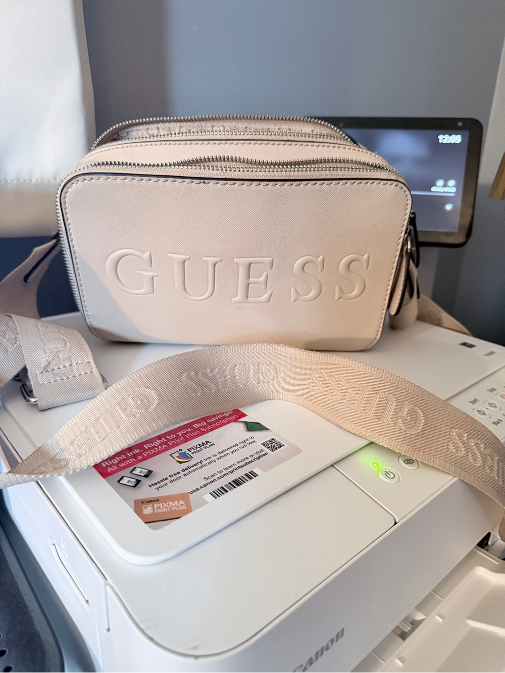 GUESS Pale Blush Embossed Logo Double-Zip Crossbody